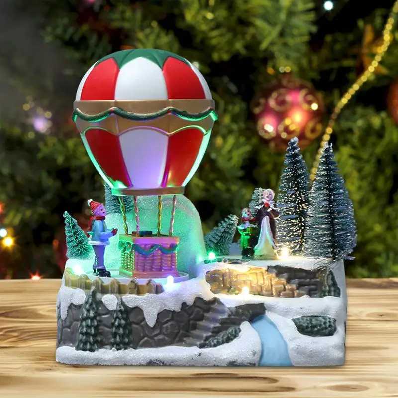 Decorative Objects Figurines Christmas Village Music Snow Village Home with rotating lights tropical balloons USB power supply bright holiday decorati
