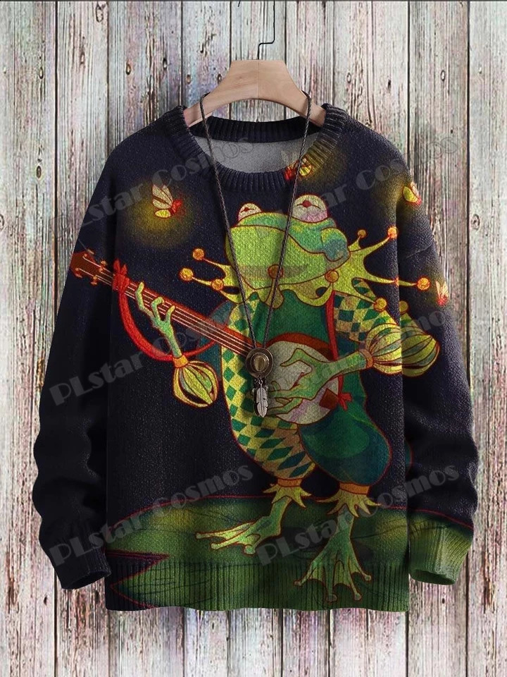 Halloween Cute Wizard Frog Magic Art Pattern 3D Printing Mens Knitted Pullover Winter Neutral Casual Knitted Pullover Sweater ZZM122 240829