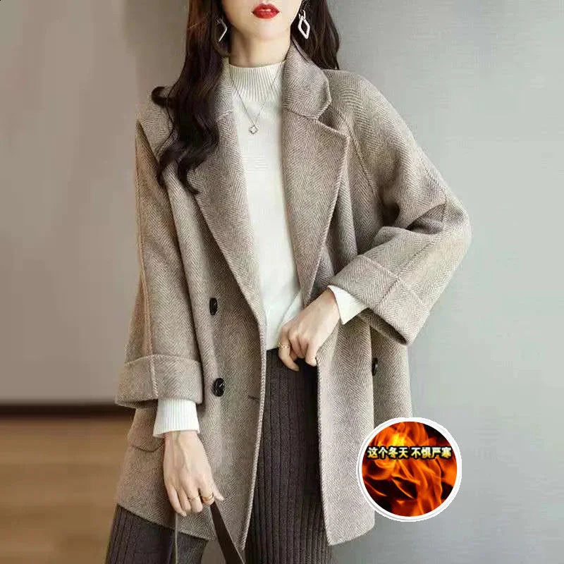 Womens Wool Blended Jacket Winter Autumn Fashion Elegant Mother Ultra Thin Long Hair Jacket Womens Jacket 914 240828
