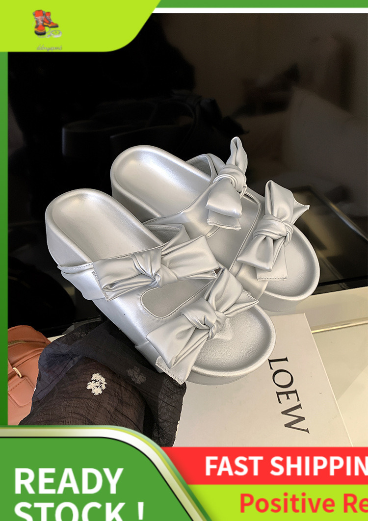 Ddmysports Flat Ribbon Bow Thick Soled Leather Women In Summer Versatile And Fairy Style Niche Cool Slippers For Outdoor Wear OUTDOOR