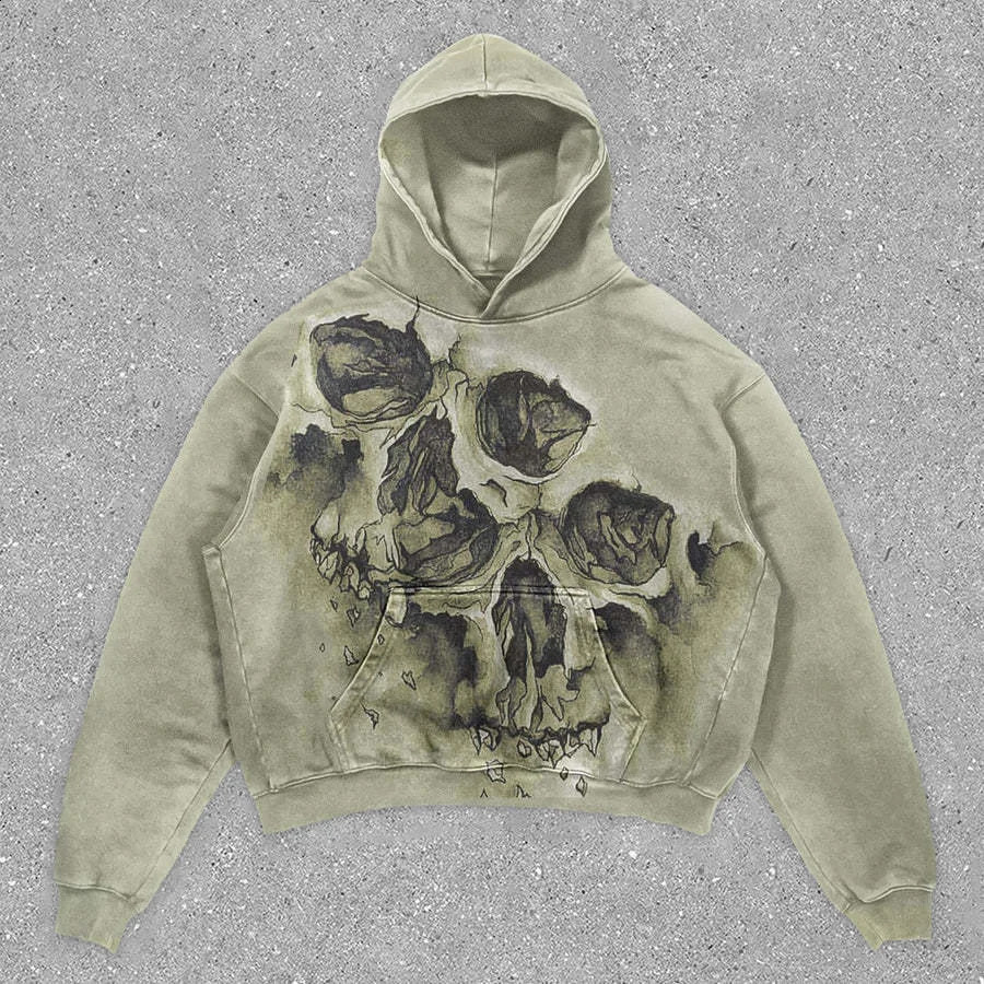 Skull Print Retro Gothic Hoodies For Men Hip Hop Streetwear Pullover Harajuku Sweatshirt Casual Men Clothing 240828