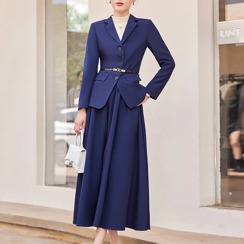 ZJYT Elegant Womens Autumn Jacket Set with Two Piece Dress Pink Office 240828