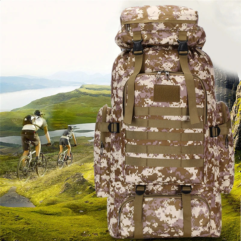 80L Waterproof Camouflage Tactical Backpack Large Capacity Mens Backpack Camping Backpack Outdoor Mountaineering Bag 240829