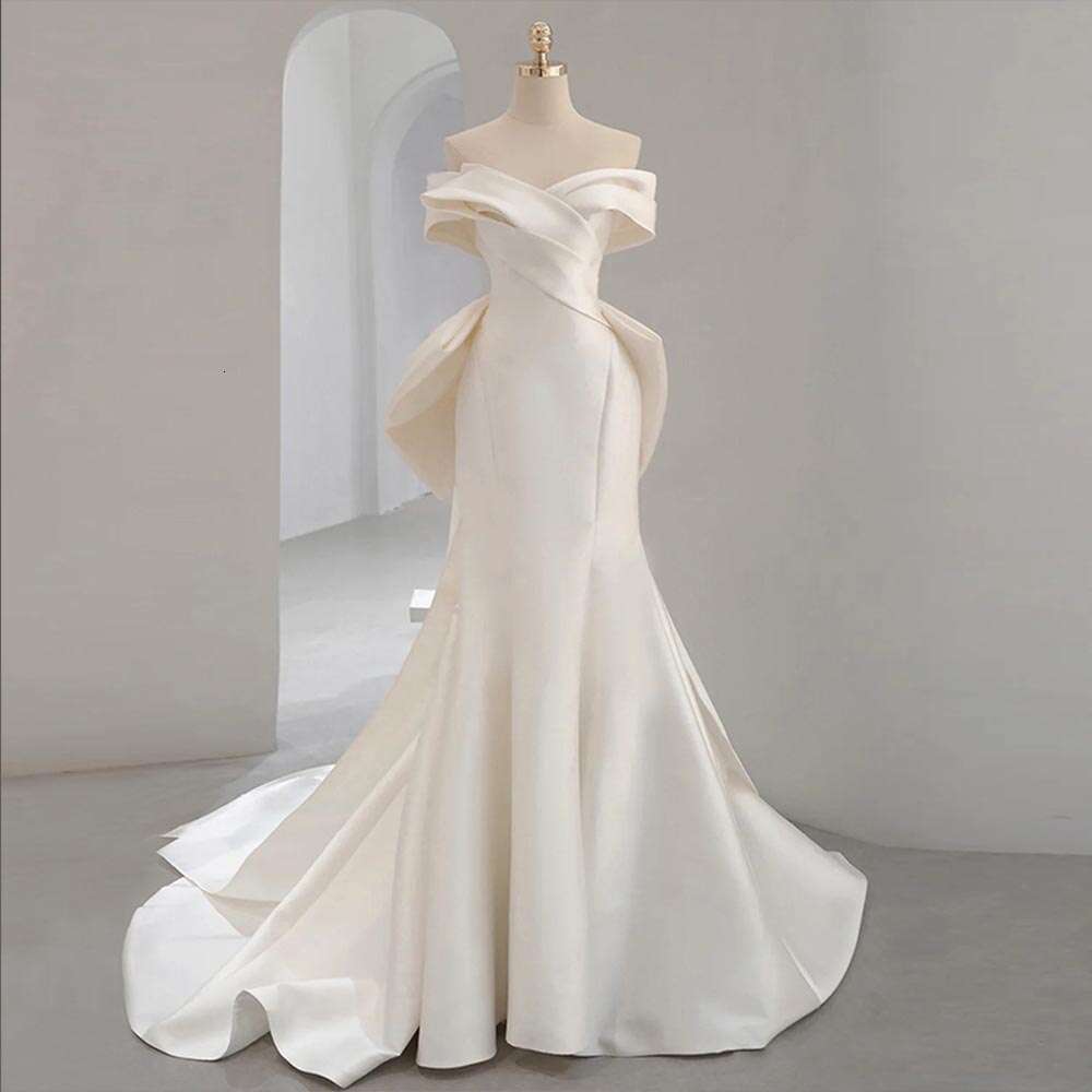 Novia Vestidos De Off The Shoulder Satin Wedding Dresses Sweetheart Neck Simple Robe Mariage Zipper Back Vintage Trouwjurk