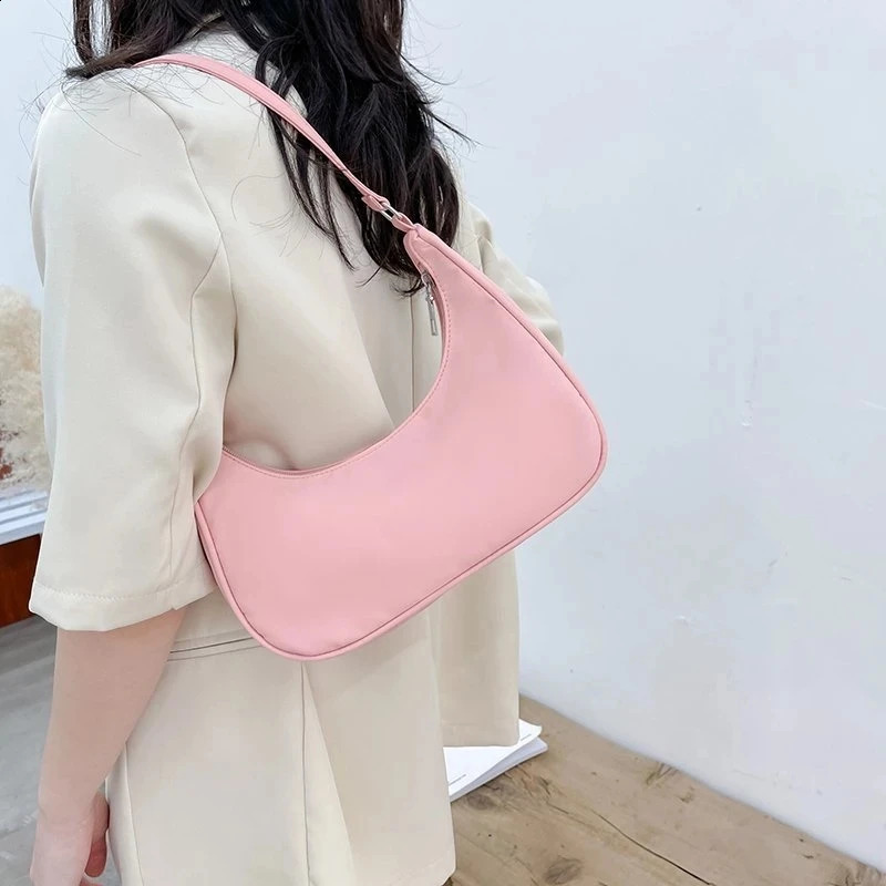 Fashion Simplicity Solid Color Shoulder Bag Women Underarm Ladies Tophandle Clutches Black Beige White Pink Handbag Pouch 240828