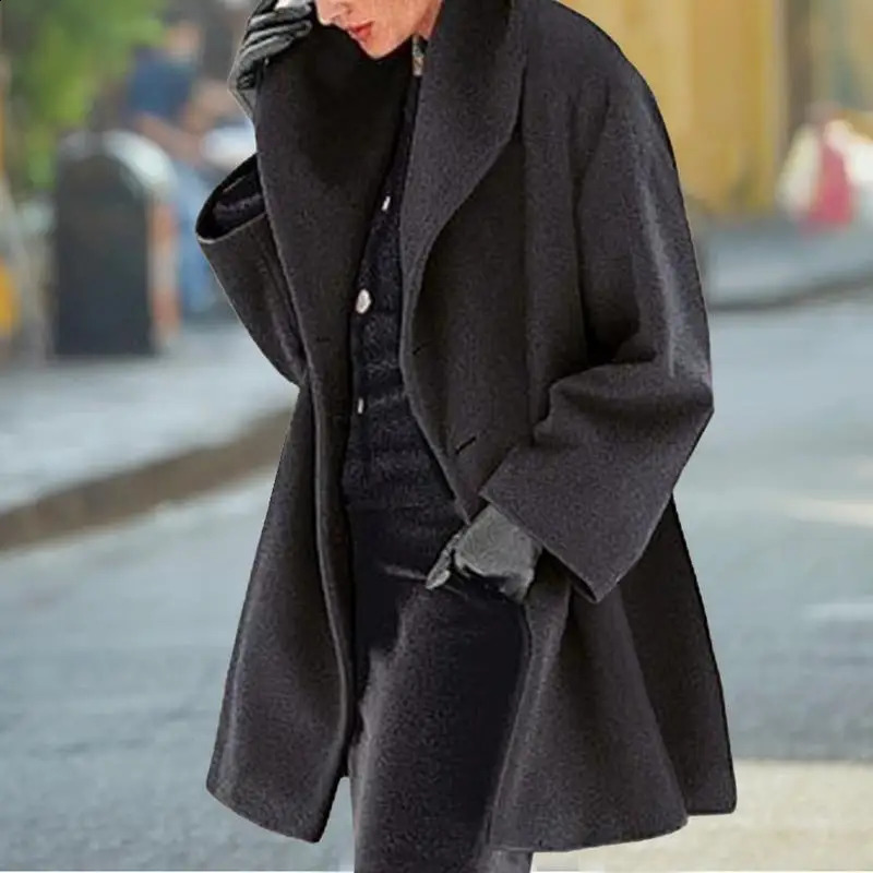 Trench coat womens winter coat wool coat medium length jacket oversized jacket peacock collar warm womens clothing 240828