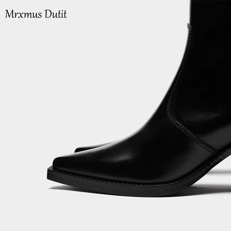 Mrxmus Duty Womens Autumn and Winter Leather Coarse Toe Pointed Boots Simple Fashion Shoes Womens Fashion Shoes 240827