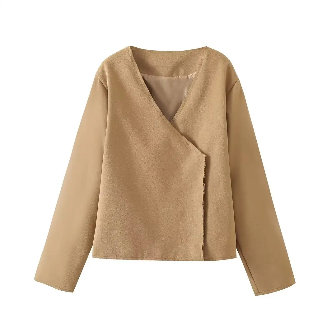 Autumn Winter Elegant Women Basic Coat Long Sleeve Loose Casual Bomber Jacket Women Woolen Jacket V-neck Fashion 240828