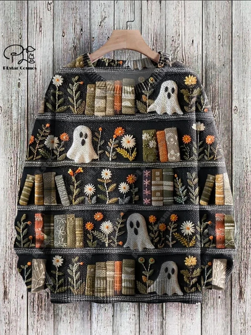 3D Printing Halloween Custom Series Horror Ghost Skull Witch Black Cat Pattern Ugly Sweater Street Casual Winter Sweater W-5 240829