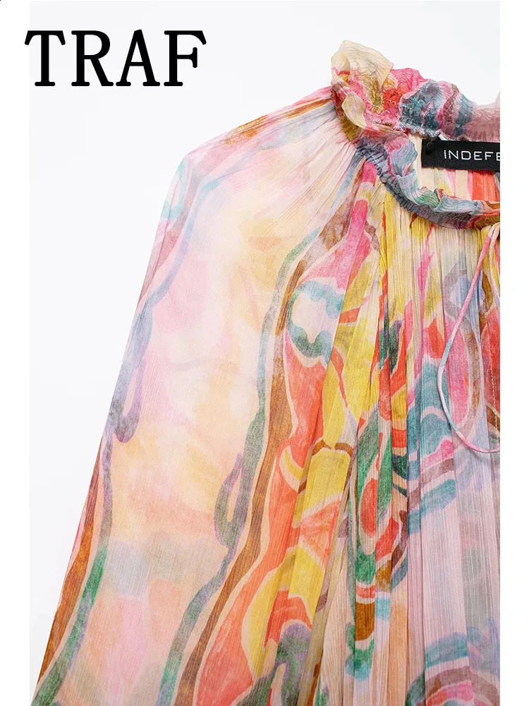 TRAF Womens Summer Midi Printed Long Sleeve Casual Elegant Party Dress 240828