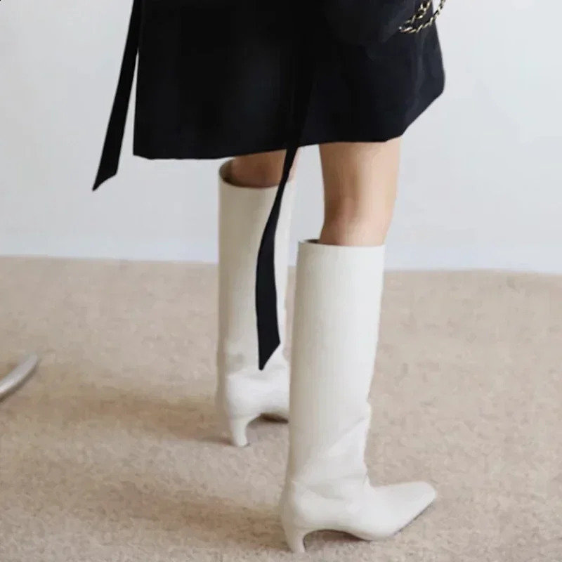 JOZHATA size 34-43 womens knee boots leather wide calf autumn and winter shoes 2025 kitten high heels long boots casual dress 240827