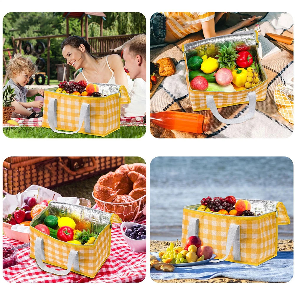Outdoor camping picnic bag portable lunch tote large capacity basket food packaging table storage 240828
