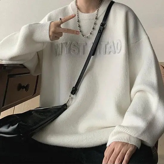 Fashion Autumn Winter Mens Cool s Casual Loose Tess Knitted Pullover Sweater Soft Alphabet 240829
