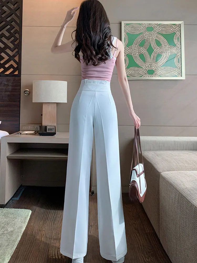 JXMYY Pure Relief High Waist Zipper Loose Pullband Thin Womens Wide Leg Straight Set Ultra Edition Trouser 240827