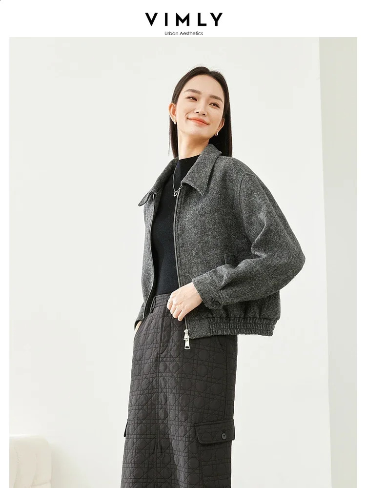 Vimly Cropped Quilted Womens Jacket Winter Short Wool Coat Office Womens Casual Elegant Coat Womens Coat M5606 240828
