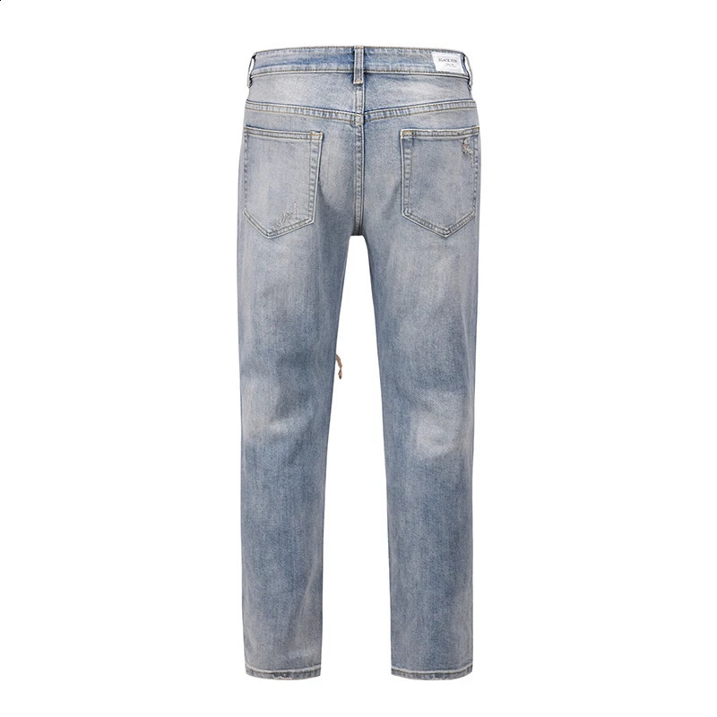 Harajuku Streetwear Washed Hole Jeans for Men Straight Frayed Distressed Mens Denim Trousers Hip Hop Loose Pencil Pants 240826Z