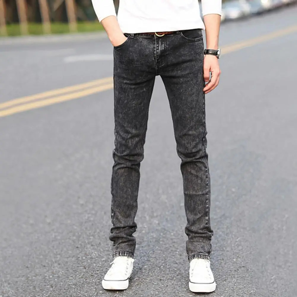 Simple Skinny Jeans SkinTouch Slim Fit Pencil Denim Trousers Zipper Button Fly Straight Leg Long Male Clothing 240826Z