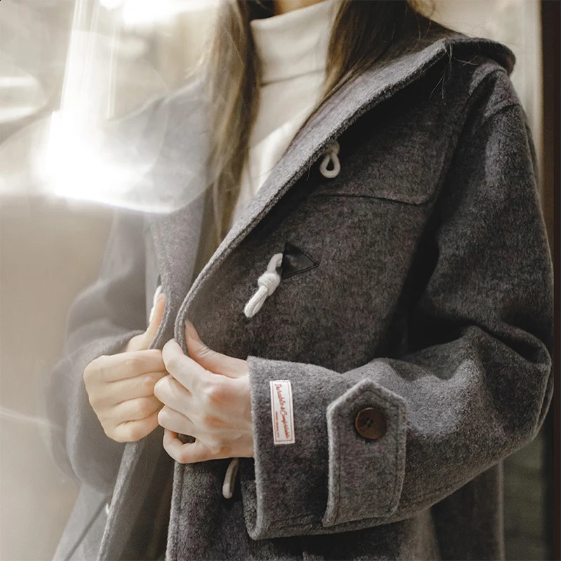 Maden womens medium length British wool coat horn button wool coat autumn winter 240828