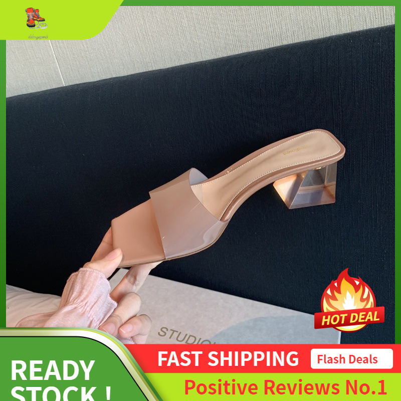 Ddmysports Grape Mama Fairy Wind Transparent PVC One Line French Coarse Eel Water Diamond Cool Dragging Outerwear Square Ead Crystal Slippers For Wome