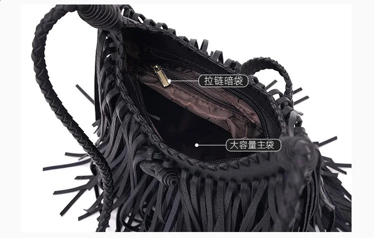 Double-Sided Tassel Women Crossbody Bags vintage Soft PU Leather female Shoulder Bag manual Weave messenger Sling bag 240829