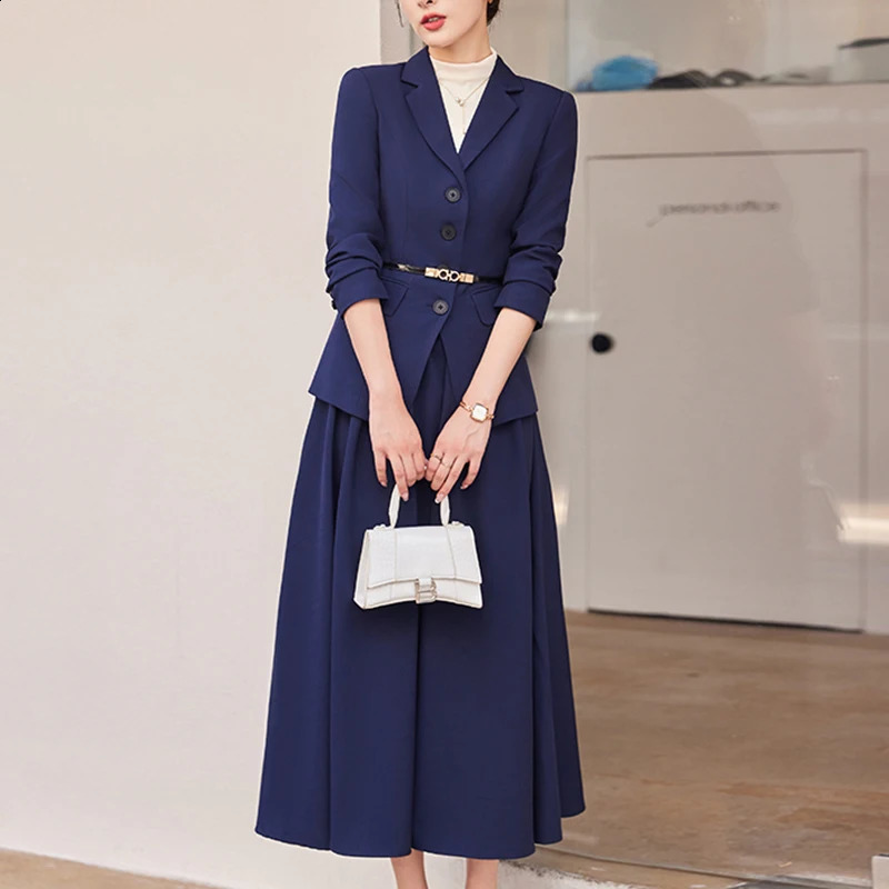 ZJYT Elegant Womens Autumn Jacket Set with Two Piece Dress Pink Office 240828