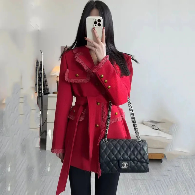 womens Korean tweed suit jacket Little perfume Autumn winter warm pad jacket Thick womens casual wool trench coat 240828
