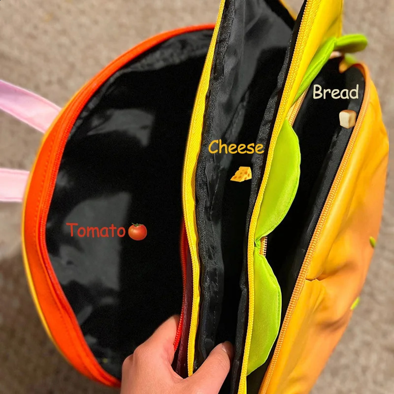 Cartoon cheese burger backpack from multiple companies cute large capacity and fun plush burger backpack for children and adults 240829