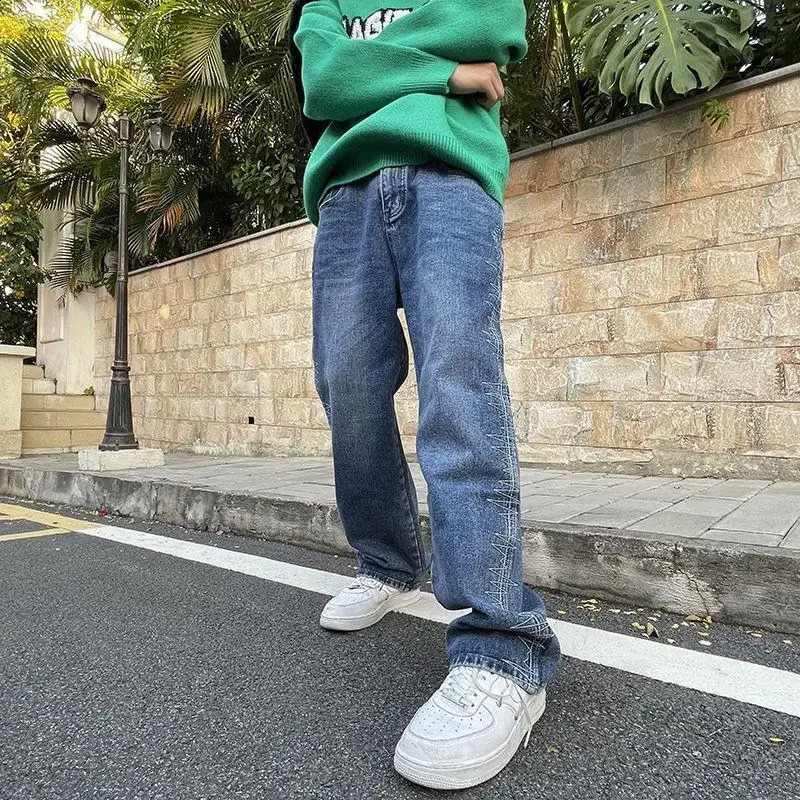 Trendy Hong Kong Style Mens Summer Jeans Unique Alphabet Hip Hop Fashion High Street Trouers Sleek Suitable for Men 240829