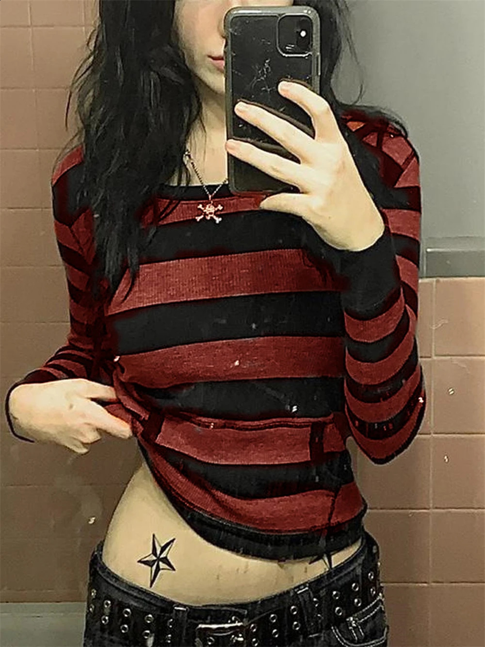 Autumn Y2k Fairy Grunge Pullover Hoodie Stripe Printed Womens Sportswear Fairycore Aesthetic Harajuku Top 240827