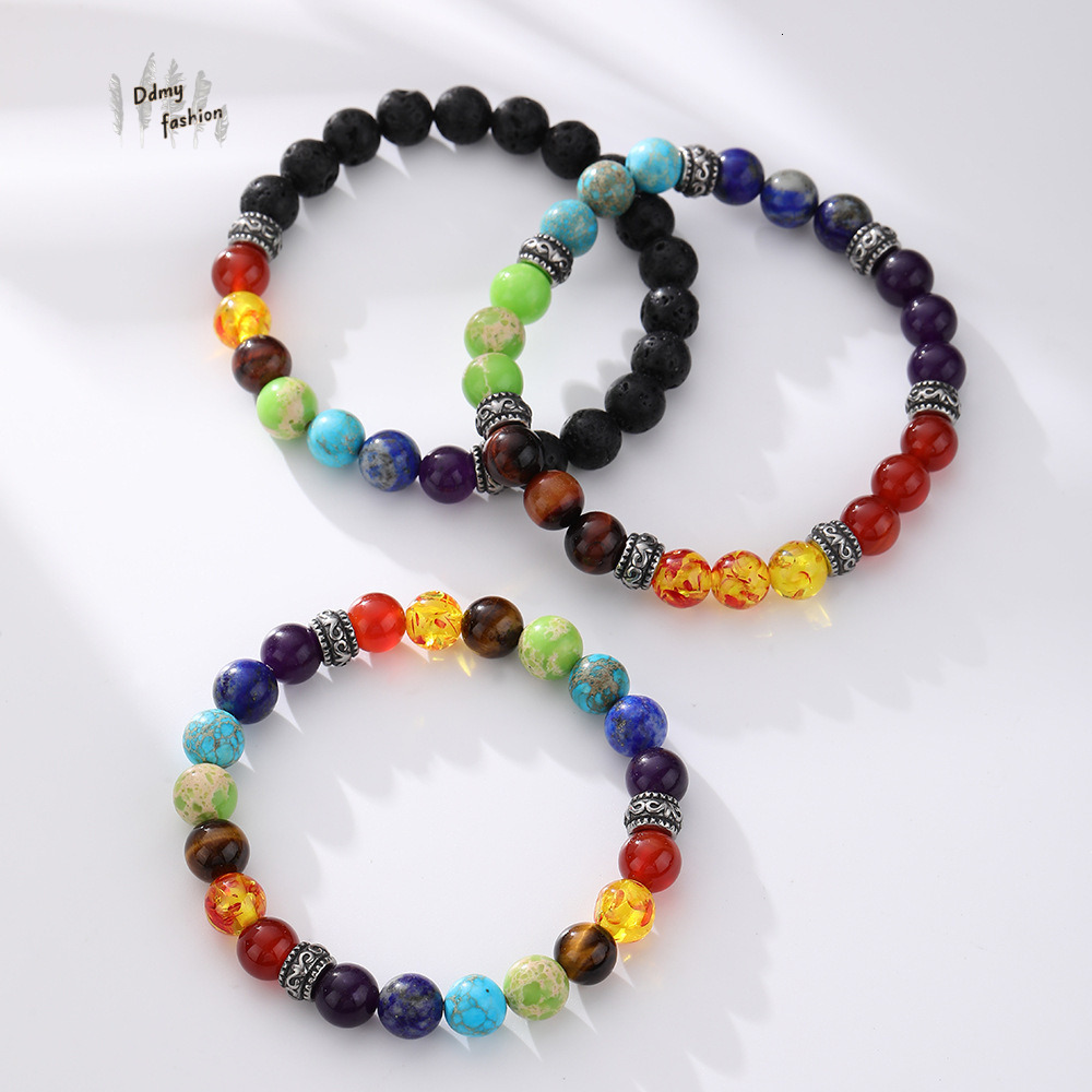 Energy Assisted Breathing Meditation Agate Natural Tiger Eye Volcanic Stone Colorful Bracelet Jewelry F08.29-5.5 29c6e