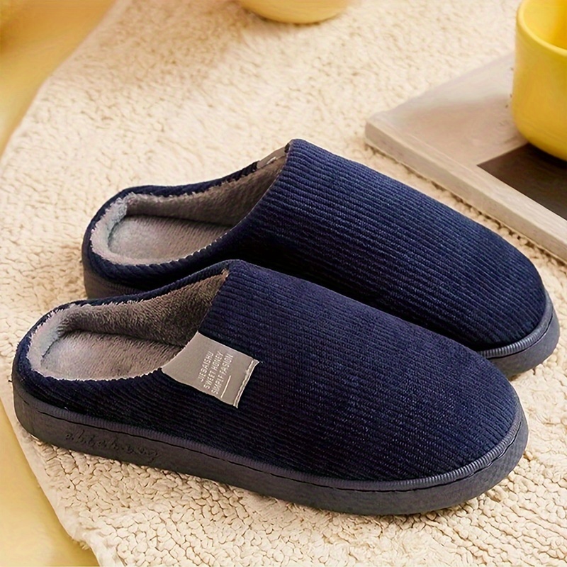 Women's Comfy Striped Plush Slipper Snow Boots - Soft Fabric Lining, Warm and Quiet Indoor Shoes with PVC Sole - Perfect for Wearing Around the H