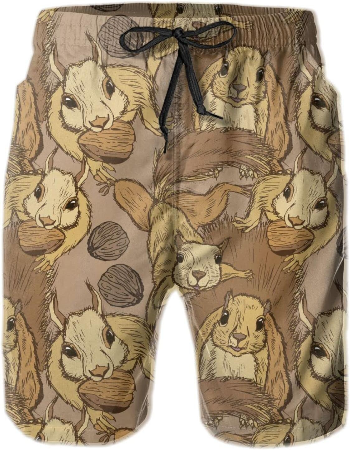 Mens Shorts 3D Printing Pattern Squirrel And Nuts Swim Trunks Quick Dry Beach Pants For Men Casual Board Swimwear