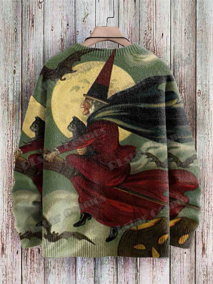 Fun Halloween Cat Frog Crow Bat Pattern 3D Printed Mens Knitted Pullover Winter Neutral Casual Knitted Pullover Sweater ZZM132 240829