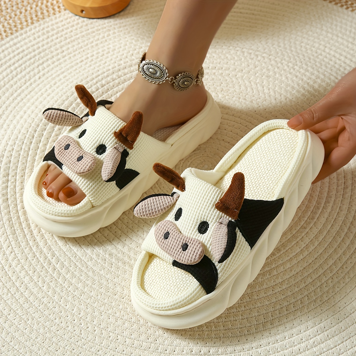 Kawaii Cartoon Linen Slippers - Soft, Breathable, Non-Slip, Mute, Comfortable Slip-On Shoes with Linen Sole - Perfect for Indoor, Outdoor, and Casual 