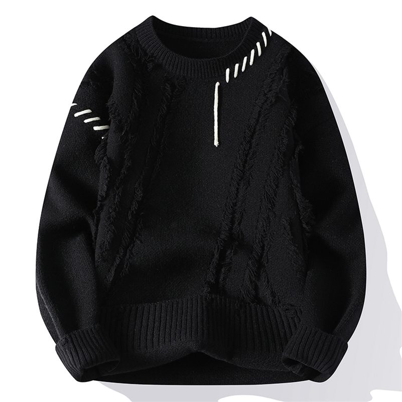 Autumn Winter Warm Mens Knitted Sweaters Fashion Patchwork O Neck Knit Pullovers Korean Streetwear Pullover Casual Mens Clothing 240828