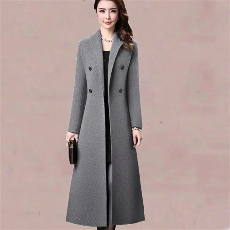 High end womens long wool coat autumn thick wool coat mother elegant blended wool jacket 4XL 240828