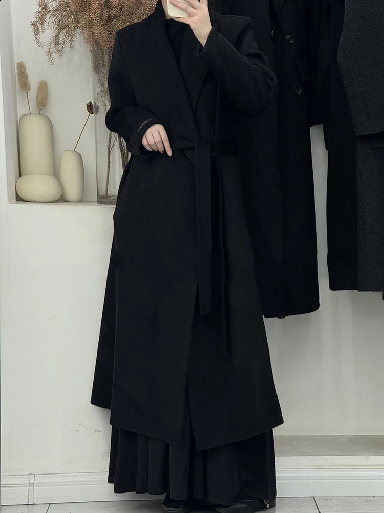 GVUW Retro Long Wool Coat Womens Notched Full Sleeve Coat Solid Color Warm Minimalist Clothing 17G7996 240828