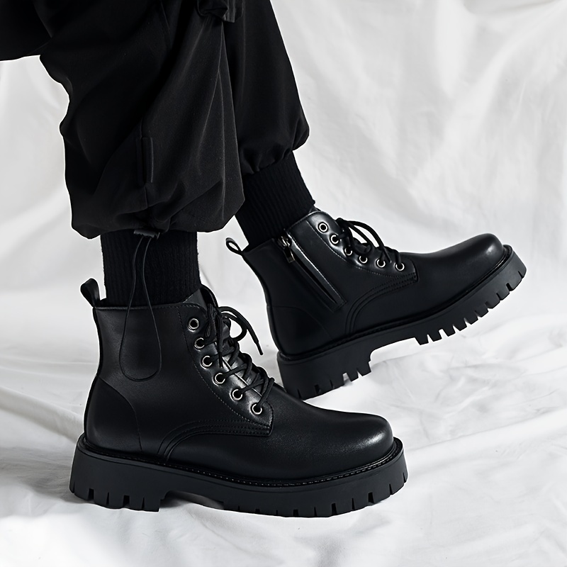 Men's Fashion Round Toe High Top Boots Martin Boots- Waterproof PU Upper, Non-slip PVC Sole, EVA Insole, Side Zipper Closure,Casual, Outdoor Acti