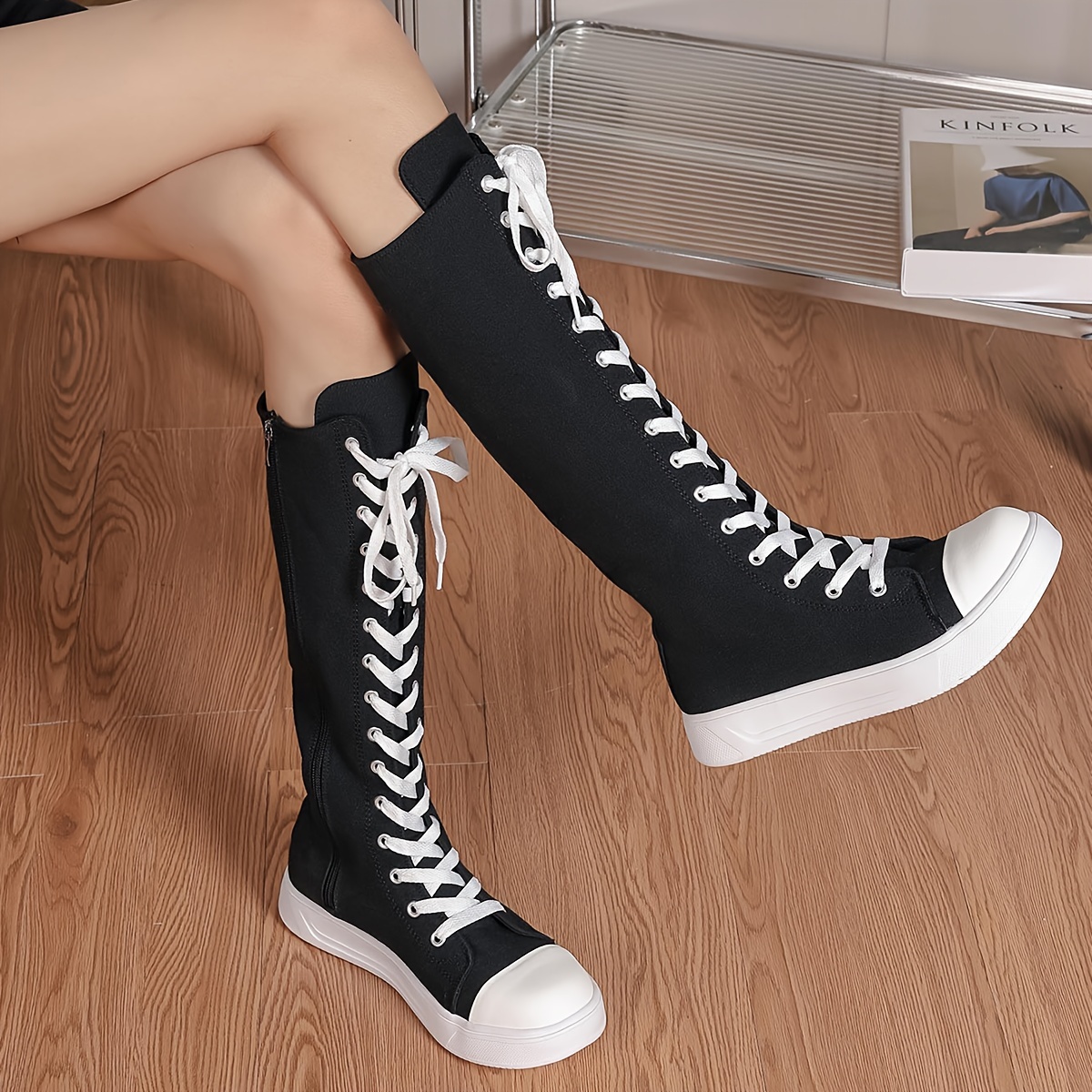 Stylish Knee High Boots for Women - Soft, Versatile, and Comfortable Platform Boots with Side Zipper and Lace Up Closure - Perfect for Casual Daily We