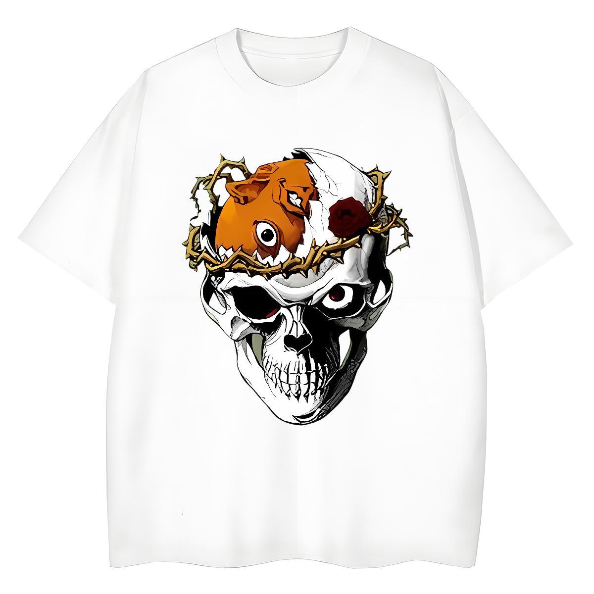 2024 Casual T Shirts Women 230g 100% Cotton O Neck Short Sleeves Beach skull Lady T shirt Loose fit Cartoon Printing L-4XL Wear