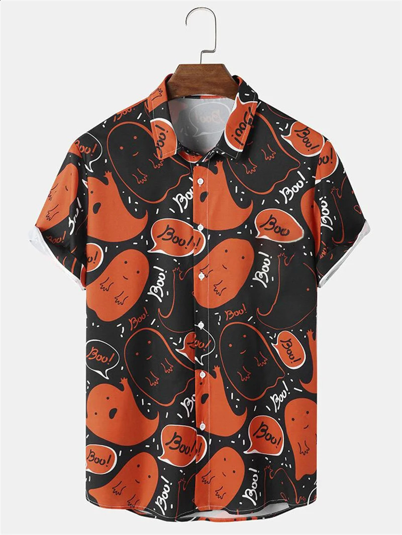 Mens Fashion Halloween Shirt Summer Cute Style Mens Clothing Party Holiday Mens Top Pumpkin Head Printed Mens Short sleeved Shirt 240829