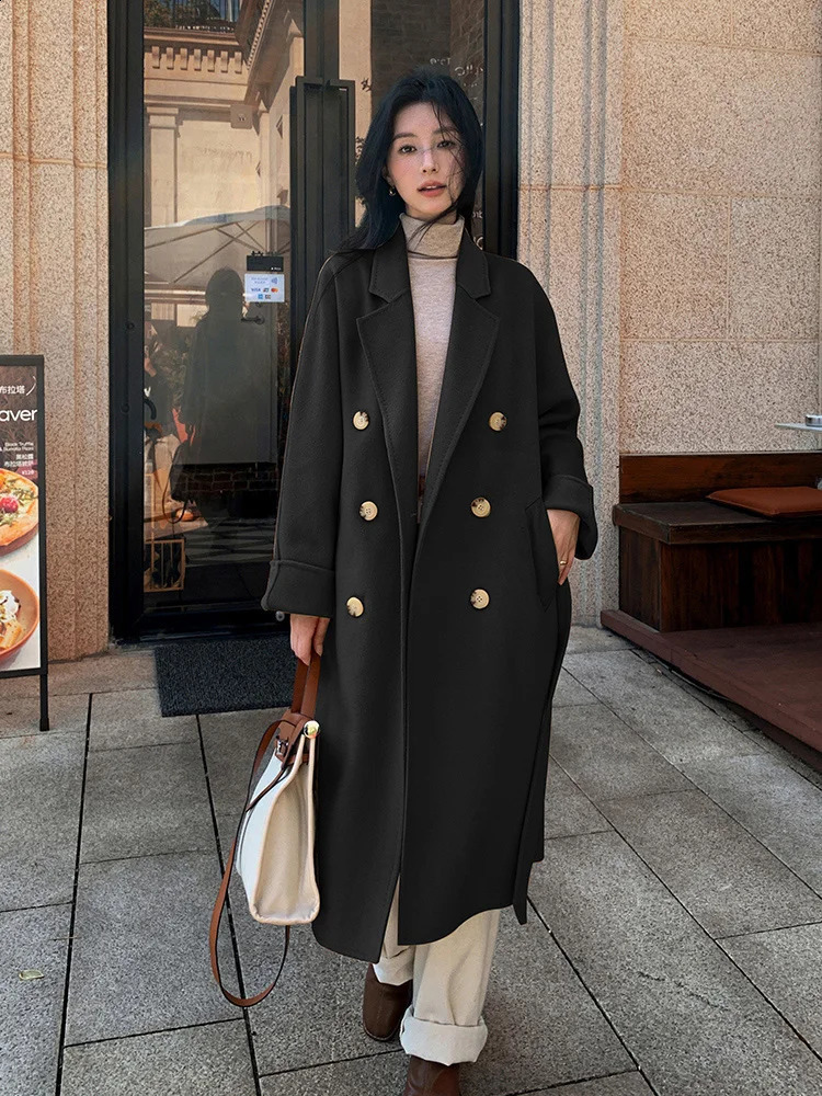 CAIXINGLE 801 Fashion Classic 10% Pure Cashmere Reversible Wool Coat Womens Long Wool Coat Autumn/Winter Windproof 240828