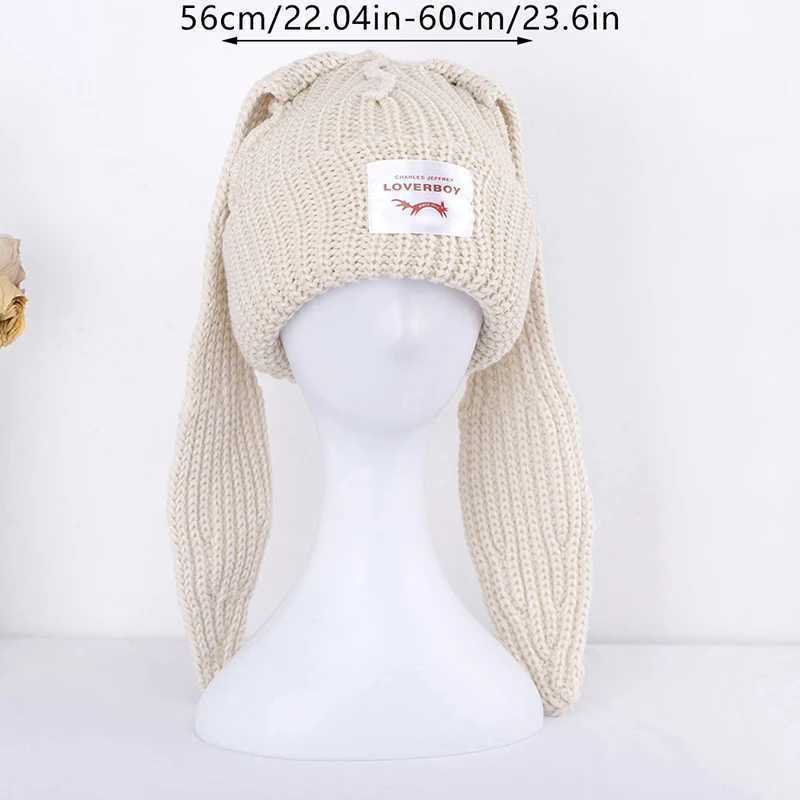 Cute Rabbit Long Ear Hat Knitted Hat Warm Cap Knit Letter Cap Unisex Cap Beanie Long Ear Hat Crochet Knitted Bunny Hat X250212