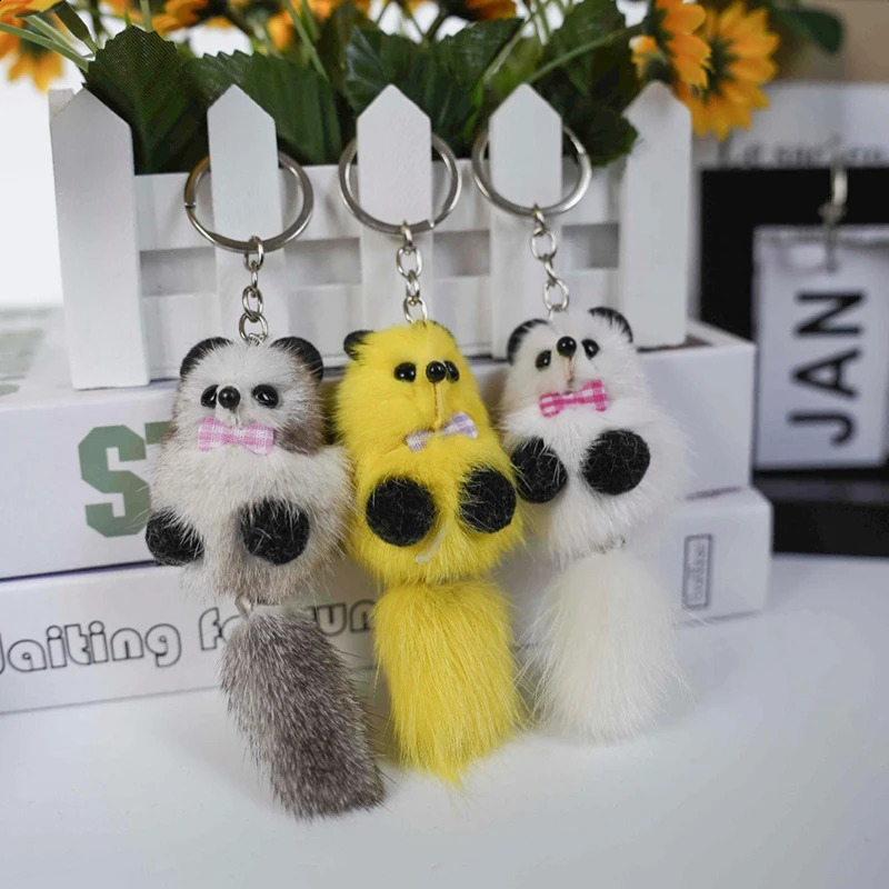 Personality Plush Raccoon Key Ring Soft Fox Doll Keychain Fashion Bag Pendant Simple Cute Charm 240828