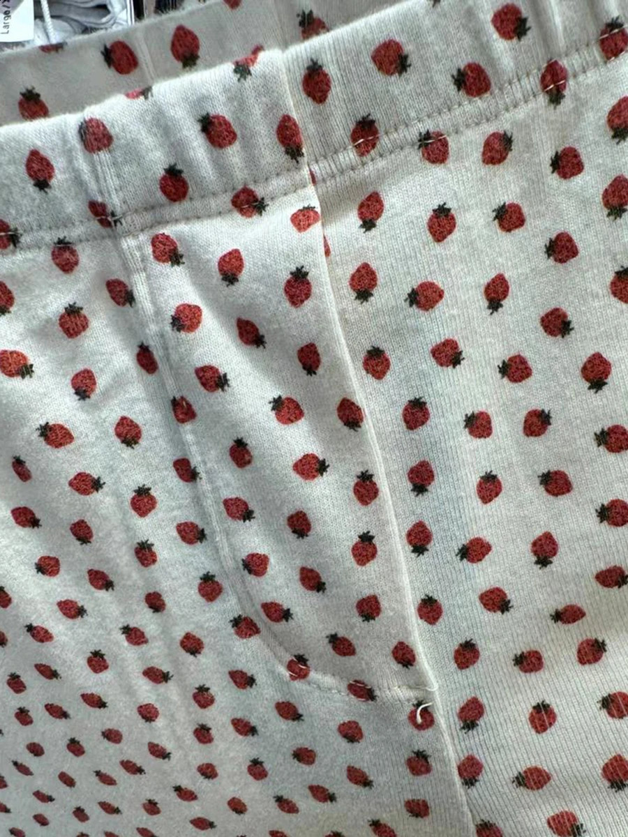 Strawberry casual straight pants womens summer elastic high waisted cotton sleepwear retro cute home mens Y2k dress 240827