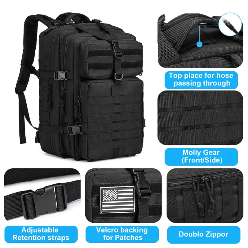 Outdoor Backpack Molle Bag 45L Waterproof Daypack 3 Day Bug out Backpacks 240829