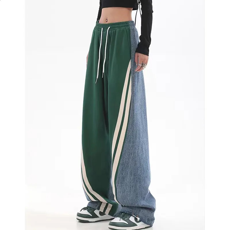 Womens early spring waist contrasting color drawstring tied sports pants long leg straight tube womens Trouser
