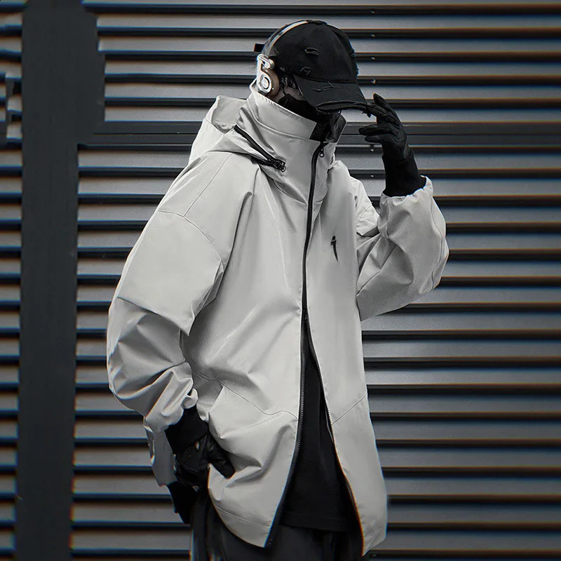 HKSH Heavy Industry Autumn Winter Mens Hidden Hooded Jacket Patchwork Loose Casual Stand Collar Zipper Trendy Sweatshirt HK2460 240828