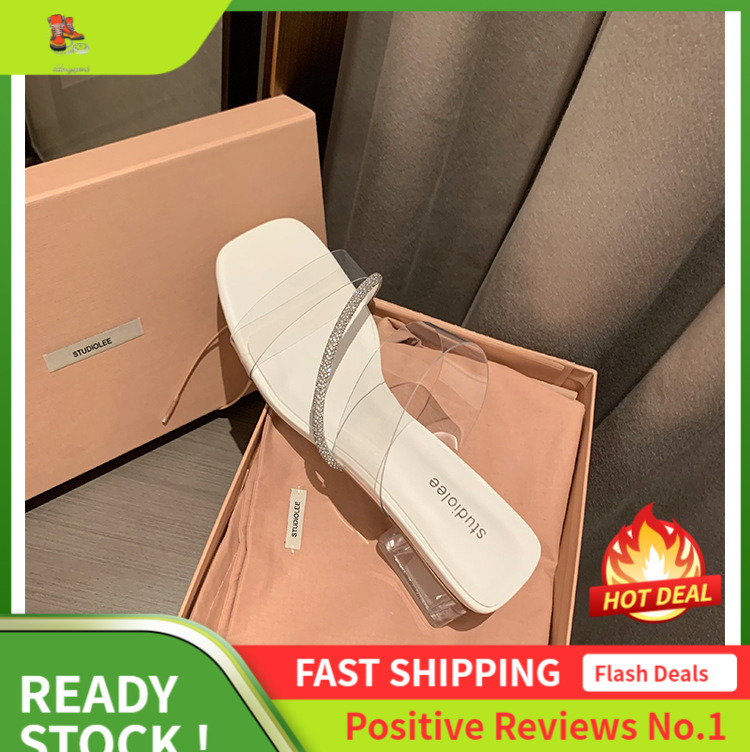 Ddmysports Grape Mom Studiolee Summer New Diamond Belt Transparent Face Square Ead Display Leg Length Crystal Thick Eel Cool Slippers For Women OUTDOO