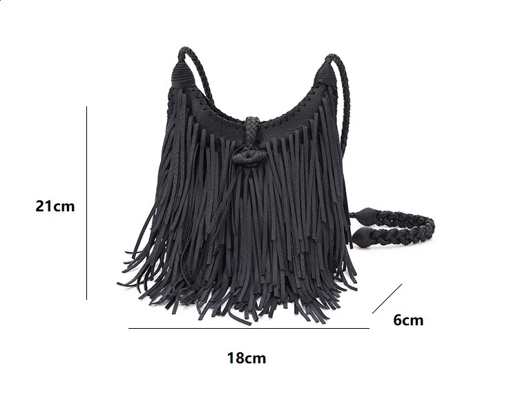 Double-Sided Tassel Women Crossbody Bags vintage Soft PU Leather female Shoulder Bag manual Weave messenger Sling bag 240829